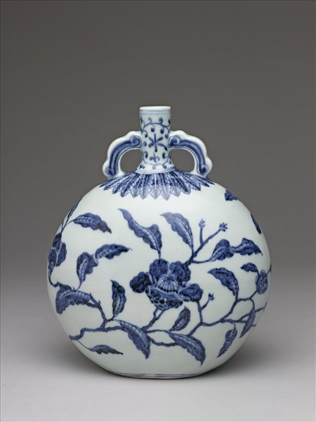 青花山茶花紋扁壺