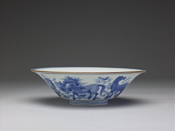 青花八駿圖碗