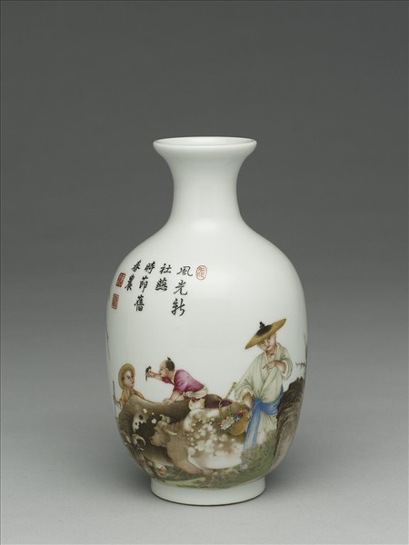 琺瑯彩農耕圖瓶