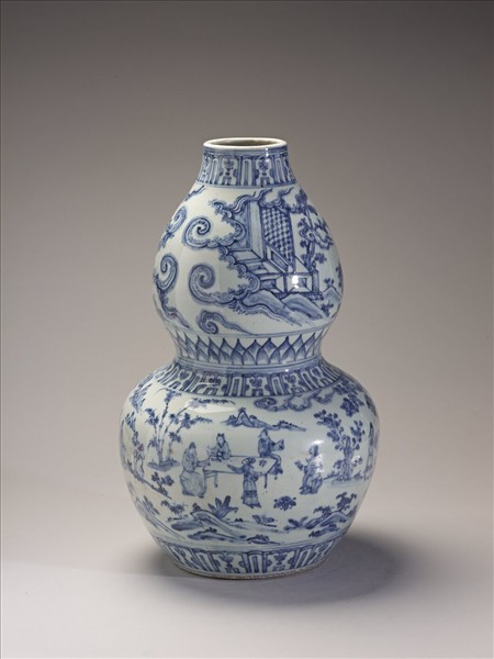 青花琴棋書畫十八學士圖葫蘆瓶