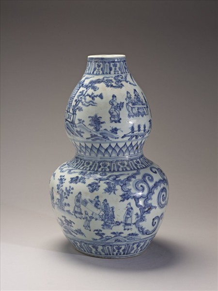 青花琴棋書畫十八學士圖葫蘆瓶