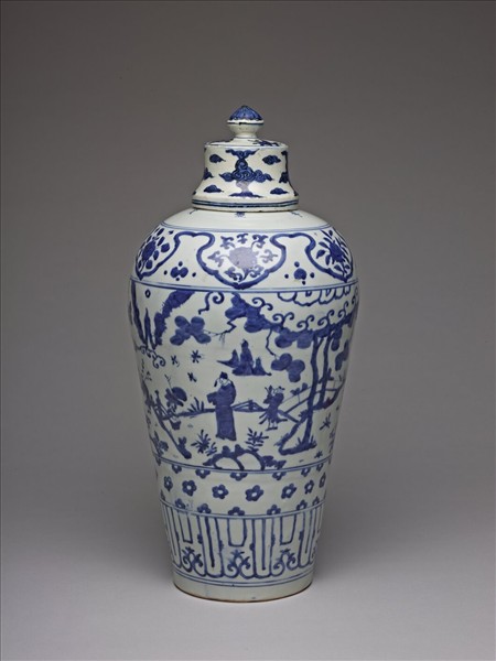 青花山水人物圖梅瓶