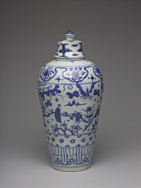 青花山水人物圖梅瓶