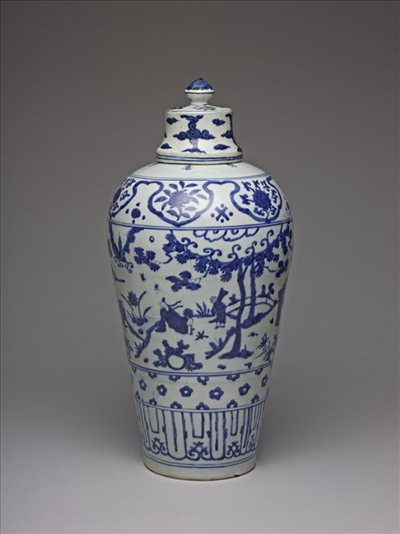 青花山水人物圖梅瓶