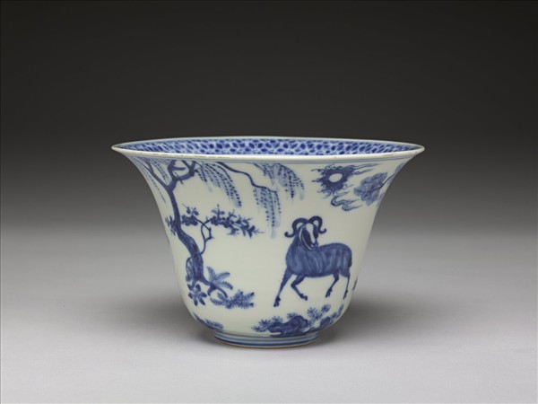 青花三羊開泰圖仰鐘式碗