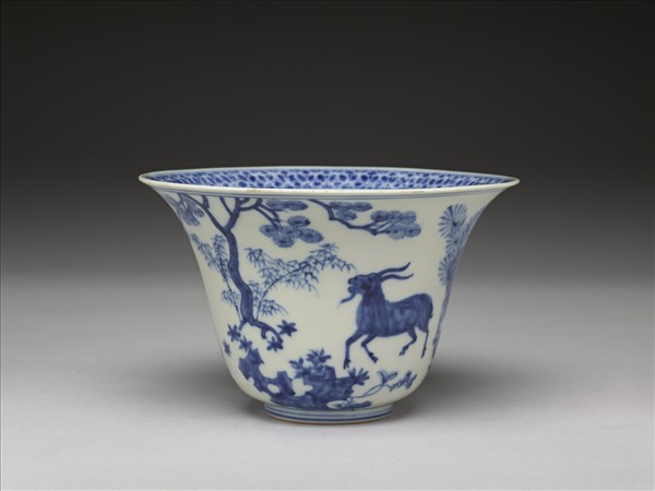 青花三羊開泰圖仰鐘式碗