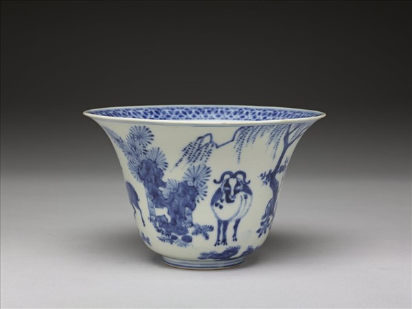 青花三羊開泰圖仰鐘式碗