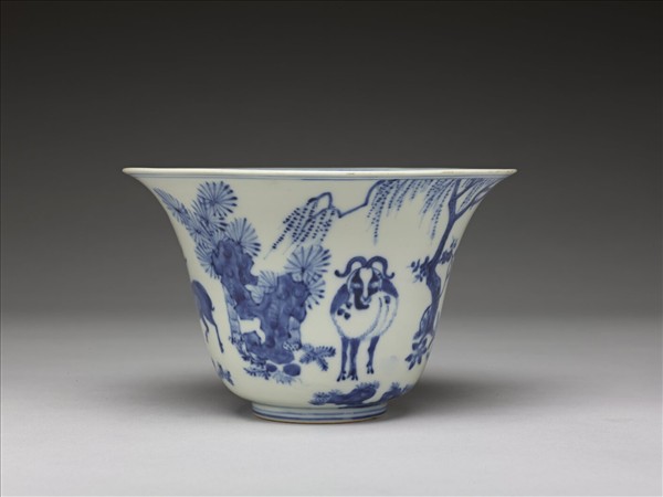 青花三羊開泰圖仰鐘式碗