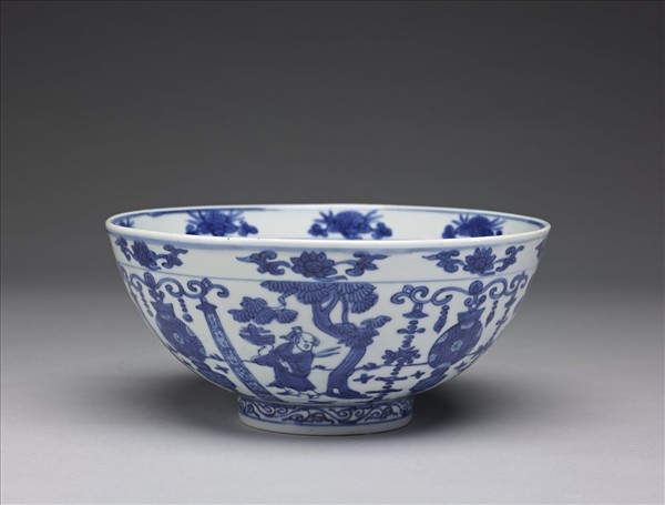 青花豐登仙人圖碗