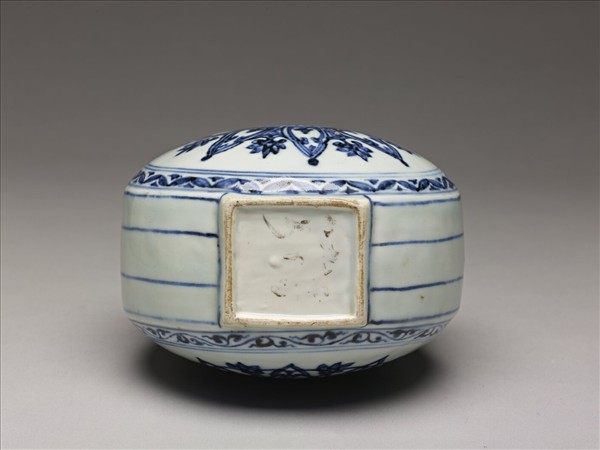 青花圖案花紋葫蘆形綬帶耳扁壺