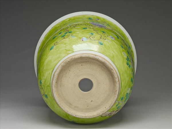 粉彩綠地藤蘿花鳥紋花盆