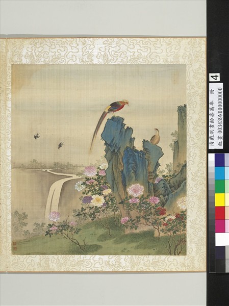 清戴洪畫齡壽樂孝　冊　牡丹錦雞