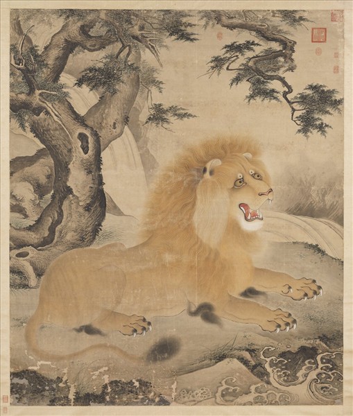 明人畫狻猊圖　軸