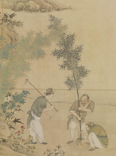 清丁觀鵬畫御筆蒔竹詩　軸