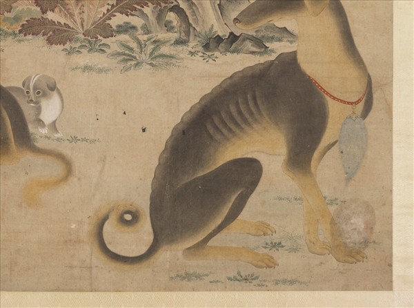 無款花陰臥犬　軸