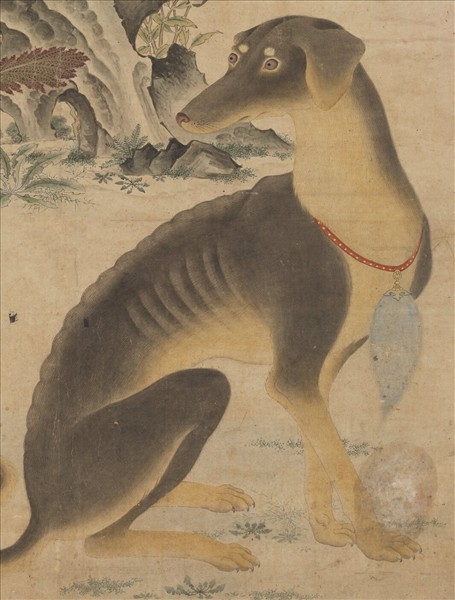 無款花陰臥犬　軸