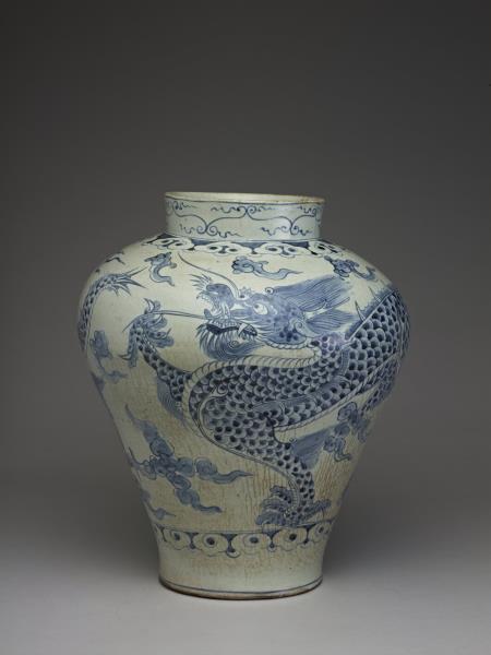 韓國 朝鮮時代 青花龍紋罐