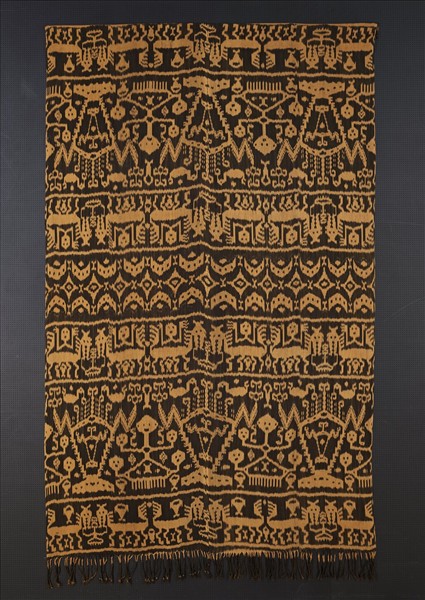 印尼 黑地人形動物紋伊卡男性腰布