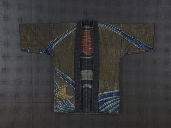 日本 紺地龍門鯉魚紋棉消防外套(火消袢纏)