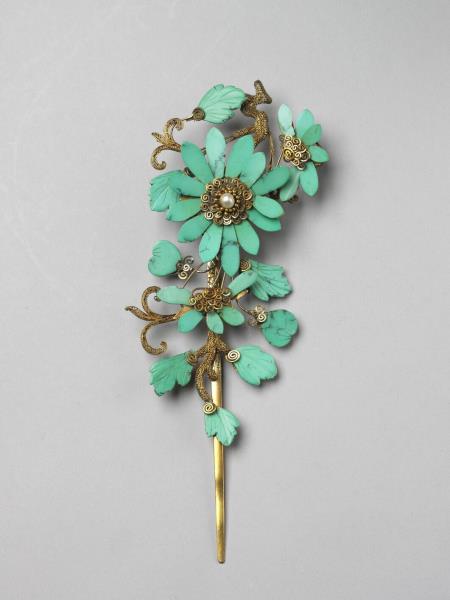 鑲綠松石菊花簪