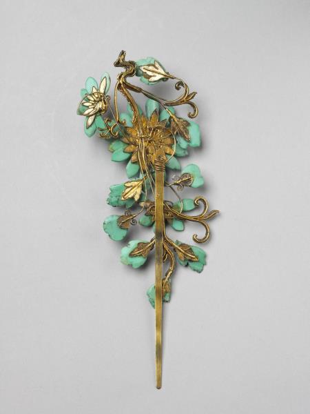 鑲綠松石菊花簪