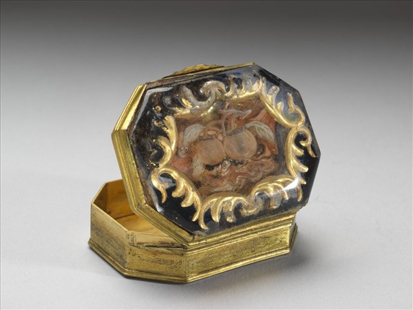 銅嵌玻璃畫柿柿如意鼻煙盒