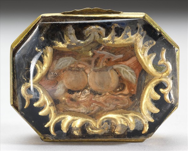 銅嵌玻璃畫柿柿如意鼻煙盒