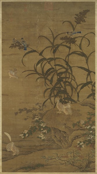 元人嘉穀鳴禽圖　軸