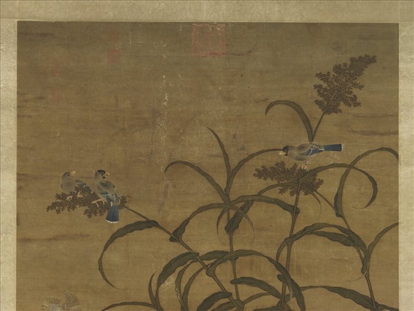 元人嘉穀鳴禽圖　軸