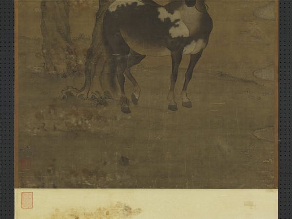 元趙孟頫畫霜柯繫馬　軸　　