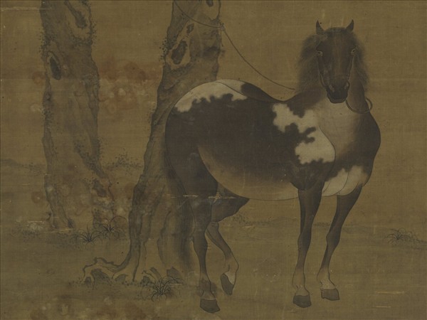 元趙孟頫畫霜柯繫馬　軸　　