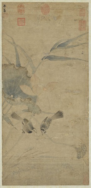 元趙孟頫荷花水鳥圖　軸