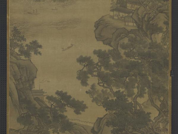 元王振鵬瀛海勝景　軸