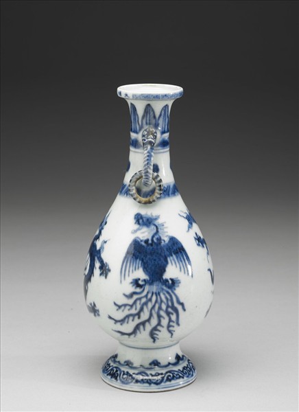 青花龍鳳紋雙耳活環瓶