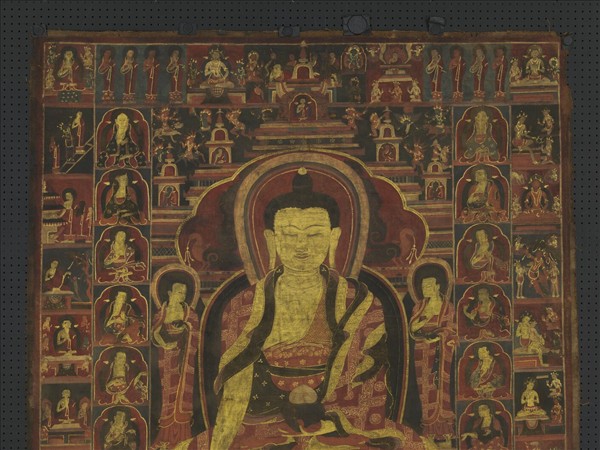 西藏十五世紀釋迦牟尼佛與十六羅漢唐卡