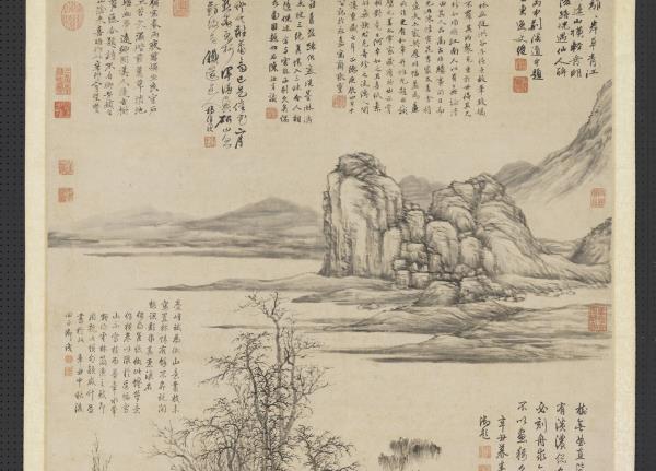 元倪瓚畫山樹　軸