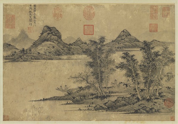 元馬琬春江問渡　軸