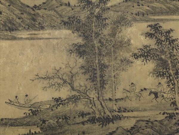 元馬琬春江問渡　軸