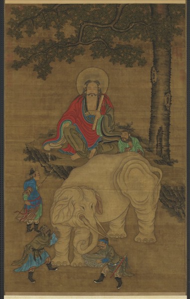 元人文殊洗象圖　軸