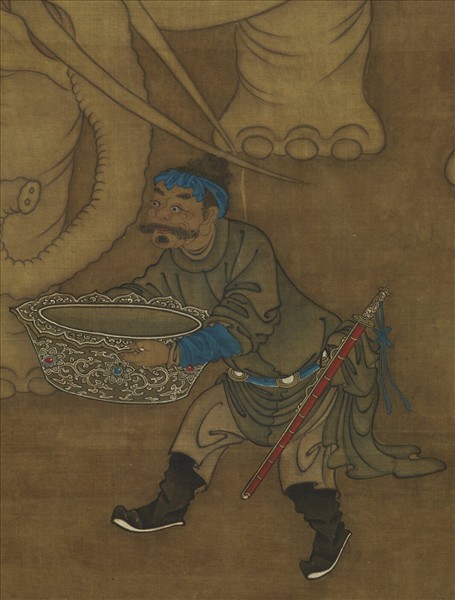 元人文殊洗象圖　軸