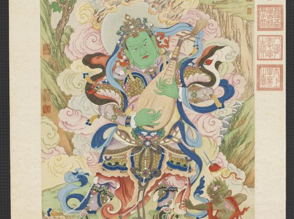 清姚文瀚畫東方持國天王像　軸