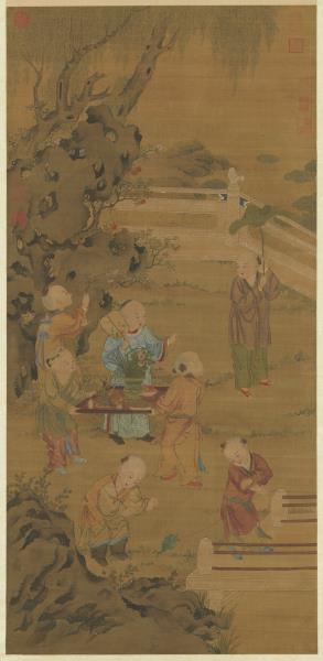 元人夏景戲嬰　軸