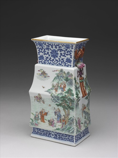 青花粉彩八仙祝壽圖瓶