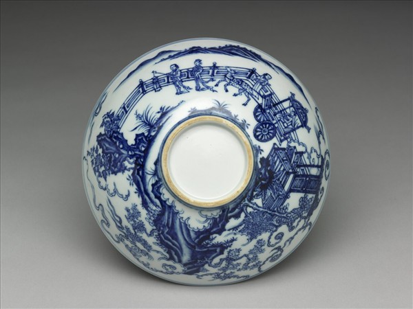 青花山水仕女圖碗