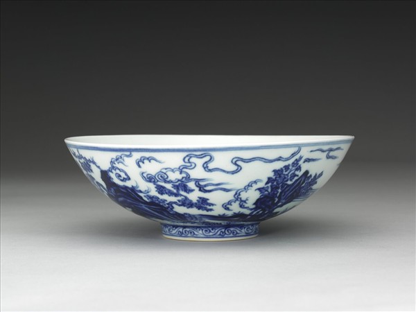 青花山水仕女圖碗