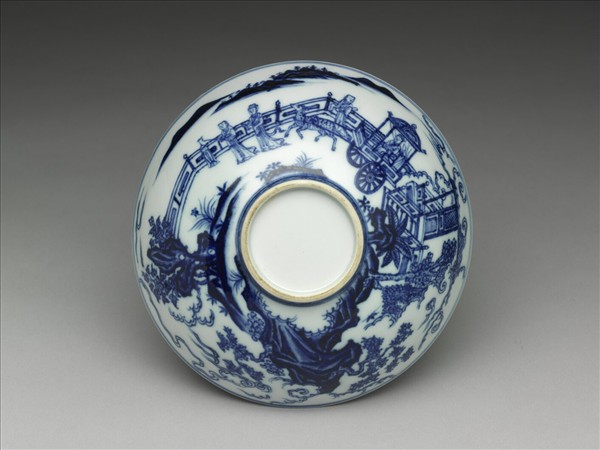 青花山水仕女圖碗