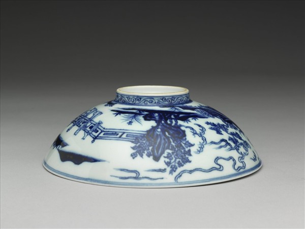 青花山水仕女圖碗