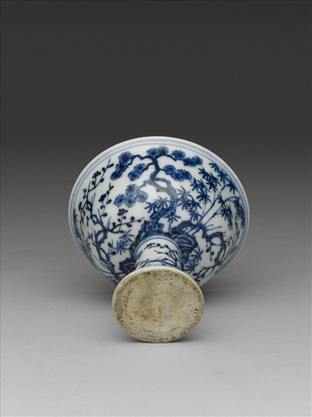 青花歲寒三友圖高足杯