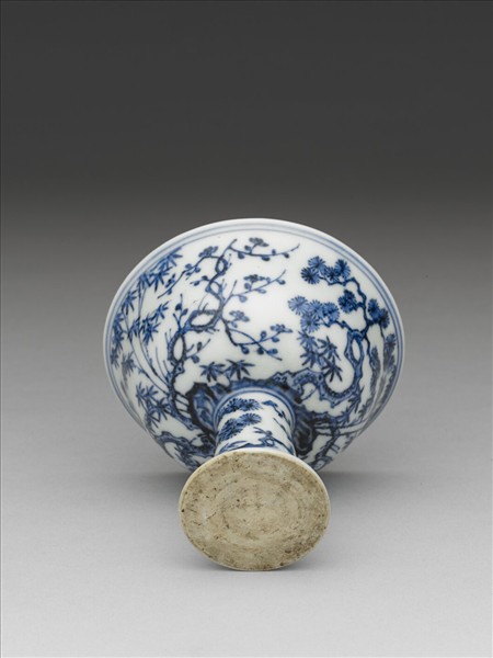 青花歲寒三友圖高足碗