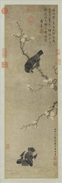 元商琦杏雨浴禽圖　軸